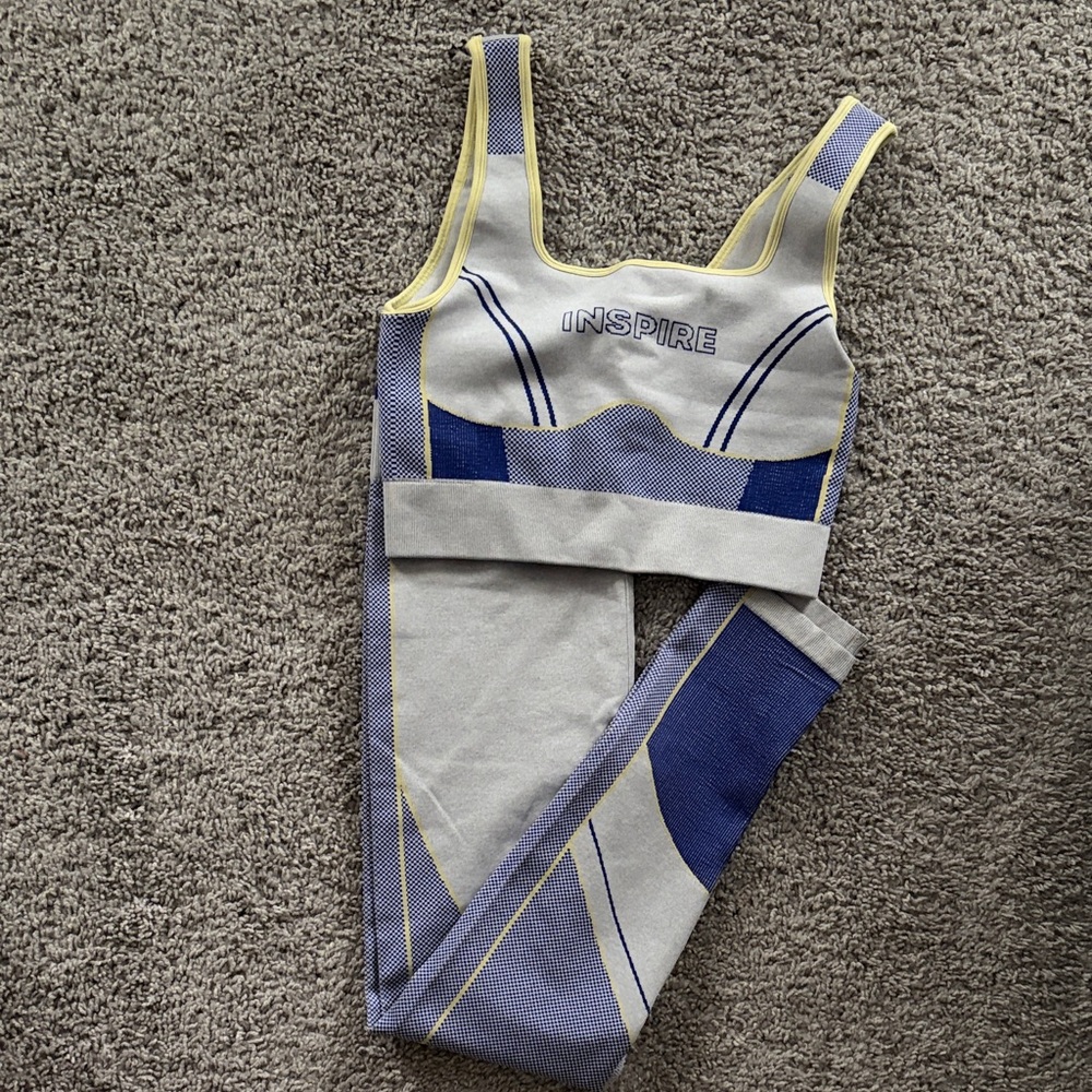 Fabletics Blue and Yellow Activewear Set